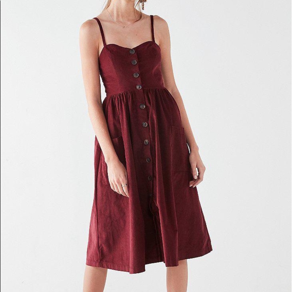 Urban Outfitters Emilia Corduroy Button-down Midi Dress in Red Size M